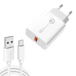 Carregador USB de porta única APD-2003 18W QC3.0 com cabo de dados USB para Type-C de 1m, ficha EU + cabo USB para Type-C, ficha US + cabo USB para Type-C
