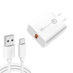 Carregador USB de porta única APD-2003 18W QC3.0 com cabo de dados USB para Type-C de 1m, ficha EU + cabo USB para Type-C, ficha US + cabo USB para Type-C