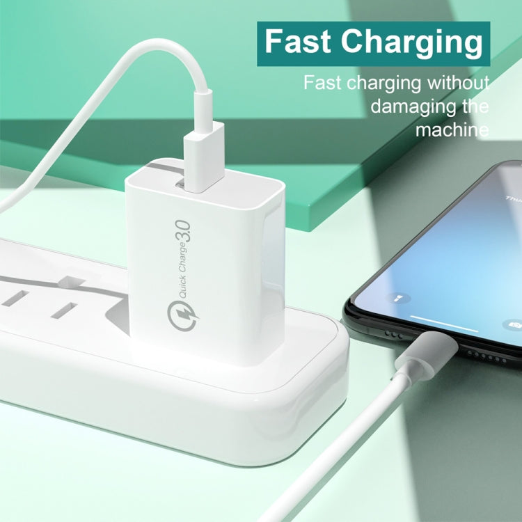 Carregador USB de porta única APD-2003 18W QC3.0 com cabo de dados USB para Type-C de 1m, ficha EU + cabo USB para Type-C, ficha US + cabo USB para Type-C