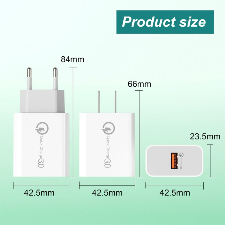 Carregador USB de porta única APD-2003 18W QC3.0 com cabo de dados USB para Type-C de 1m, ficha EU + cabo USB para Type-C, ficha US + cabo USB para Type-C