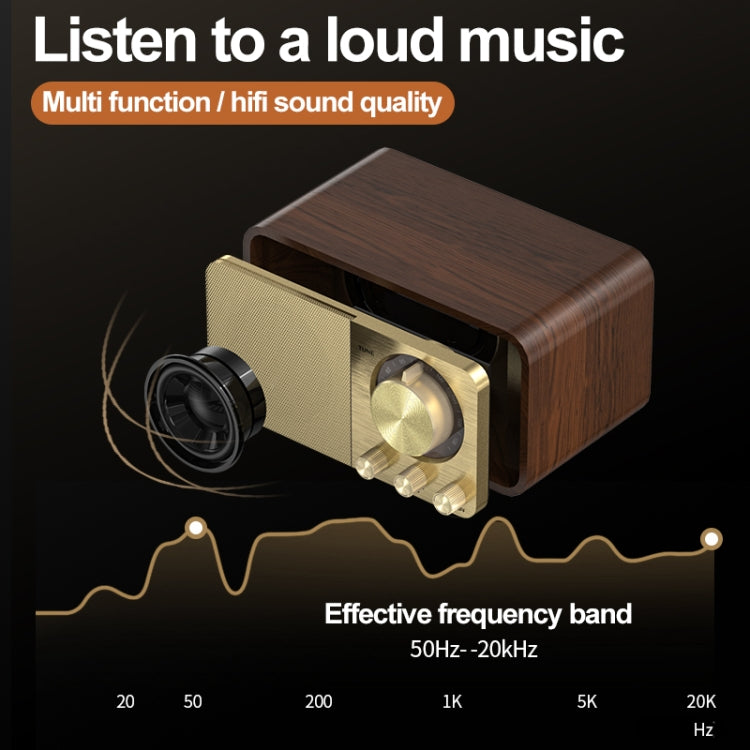 JY-66 Altifalante Clássico Retro com Textura de Madeira, Bluetooth BT5.0, Rádio FM, Suporta TF / U-Disk / AUX