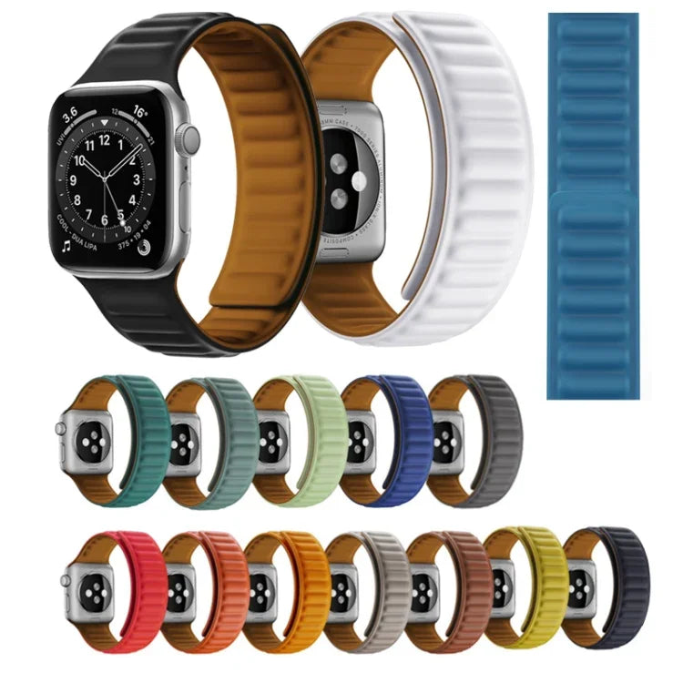 Silicone Magnetic Strap Watchband For Apple Watch Series, 7 41mm / 6&SE&5&4 40mm / 3&2&1 38mm, 7 45mm / 6&SE&5&4 44mm / 3&2&1 42mm