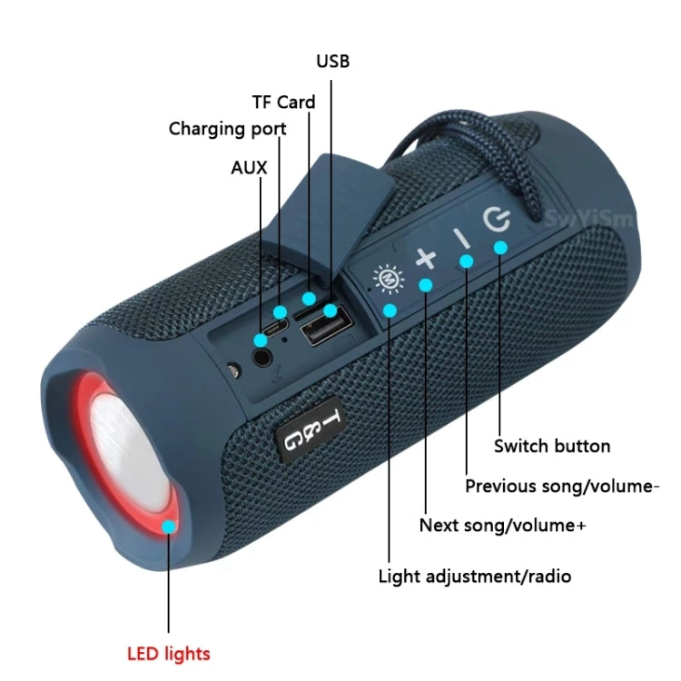 T&G TG227 Altifalante de Música Bluetooth Portátil para Exterior à Prova de Água com LED Suporta FM / TF / USB