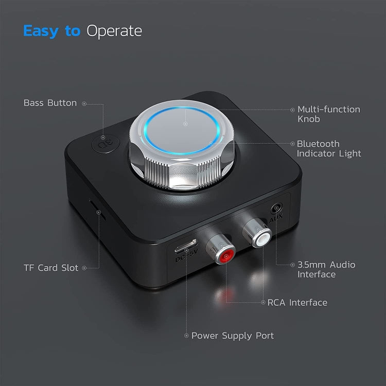 Receptor Bluetooth 5.0 C39 Conversor de Áudio Sem Fios RCA para 3.5mm Suporta Cartão TF, C39