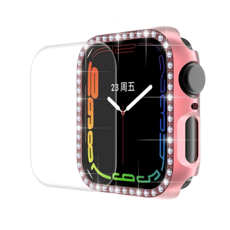 Capa de Relógio Diamante PC Electroplated + Película Protetora de Ecrã PET Curvada de Cobertura Total ENKAY Hat-Prince para Apple Watch Série 7 45mm