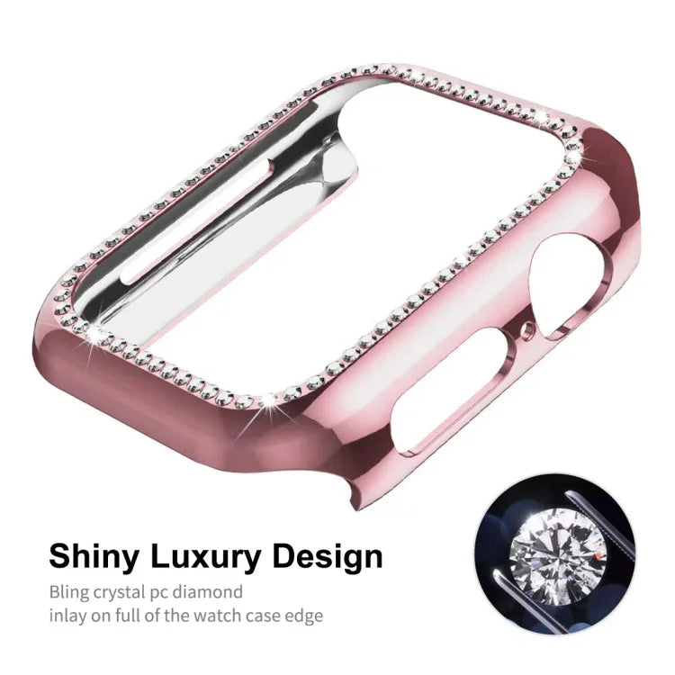 ENKAY Hat-Prince Electroplate PC Diamond Watch Case + Full Coverage Curved PET Screen Protector Film For Apple Watch Series 7 41mm