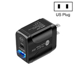 Carregador Rápido PD25W com Duas Portas USB-C / Tipo-C + USB QC3.0, Ficha EUA, Ficha EUA