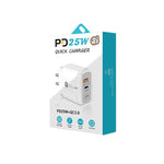 Carregador Rápido PD25W com Duas Portas USB-C / Tipo-C + USB QC3.0, Ficha EUA, Ficha EUA