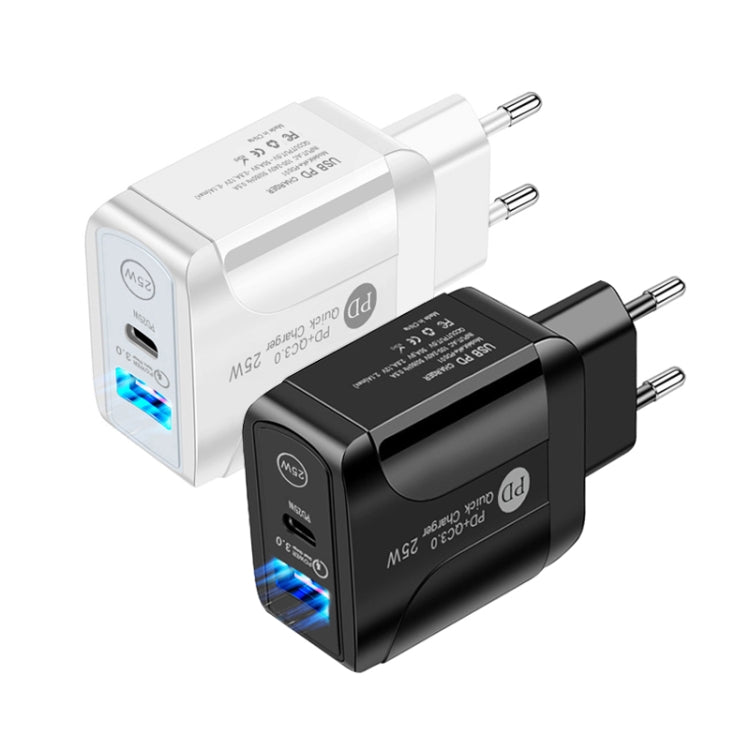 Carregador Rápido PD25W com Duas Portas USB-C / Tipo-C + USB QC3.0, Ficha UE, Ficha UE