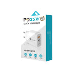 Carregador Rápido PD25W com Duas Portas USB-C / Tipo-C + USB QC3.0, Ficha UE, Ficha UE