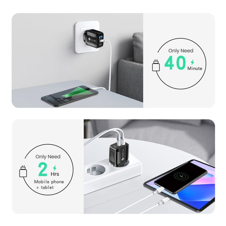 Carregador rápido de portas duplas PD25W USB-C / Type-C + QC3.0 USB com cabo de dados USB para Micro USB, ficha UK, ficha UK + cabo USB para Micro USB