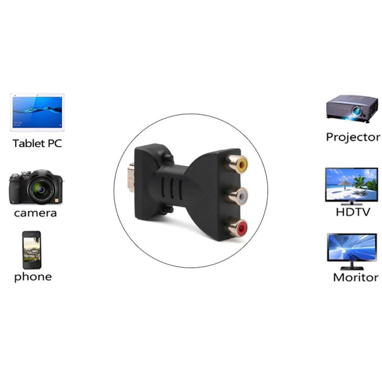 Adaptador AV Conversor Componente de Vídeo e Áudio HDMI Macho Dourado para 3 RCA RGB para DVD Projetor, HDMI