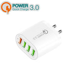 Carregador multiportas QC-04 QC3.0 + 3 x USB 2.0 para telemóvel e tablet, ficha US, ficha US