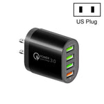 Carregador multiportas QC-04 QC3.0 + 3 x USB 2.0 para telemóvel e tablet, ficha US, ficha US