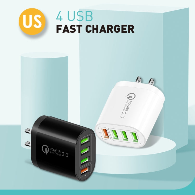 Carregador multiportas QC-04 QC3.0 + 3 x USB 2.0 para telemóvel e tablet, ficha US, ficha US