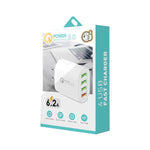 Carregador multiportas QC-04 QC3.0 + 3 x USB 2.0 para telemóvel e tablet, ficha US, ficha US