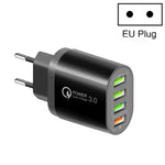 Carregador multiportas QC-04 QC3.0 + 3 x USB 2.0 para telemóvel e tablet, ficha EU, ficha EU