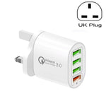 Carregador multiportas QC-04 QC3.0 + 3 x USB 2.0 para telemóvel e tablet, ficha UK, ficha UK