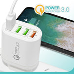 Carregador multiportas QC-04 QC3.0 + 3 x USB2.0 com cabo de dados USB 3A para Micro USB, ficha EU, ficha EU + cabo Micro USB