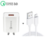 Carregador Rápido CA-25 QC3.0 USB 3A com Cabo de Dados USB para 8 Pinos, Ficha Austrália, Ficha Austrália + Cabo 8 Pinos