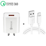 Carregador rápido CA-25 QC3.0 USB 3A com cabo de dados USB para Type-C de 1m, ficha AU, ficha AU + cabo Type-C