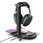 Suporte para Auscultadores 4 em 1 B-15A com Carregador Sem Fios para Telemóvel, iWatch e AirPods