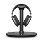 Suporte para Auscultadores 4 em 1 B-15A com Carregador Sem Fios para Telemóvel, iWatch e AirPods