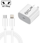 Carregador de Viagem AU-20W PD USB-C / Tipo-C com Cabo de Dados USB-C para 8 Pinos, Ficha Austrália, Ficha Austrália + Cabo PD 8 Pinos 1m, Ficha Austrália + Cabo PD 8 Pinos 2m