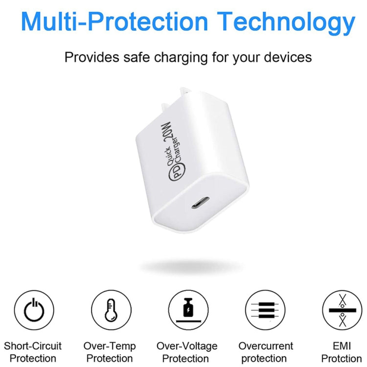 Carregador de Viagem AU-20W PD USB-C / Type-C com Cabo de Dados Type-C para Type-C, Ficha AU, Ficha AU + Cabo PD 1m, Ficha AU + Cabo PD 2m
