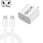 Carregador de Viagem AU-20W PD USB-C / Type-C com Cabo de Dados Type-C para Type-C, Ficha AU, Ficha AU + Cabo PD 1m, Ficha AU + Cabo PD 2m