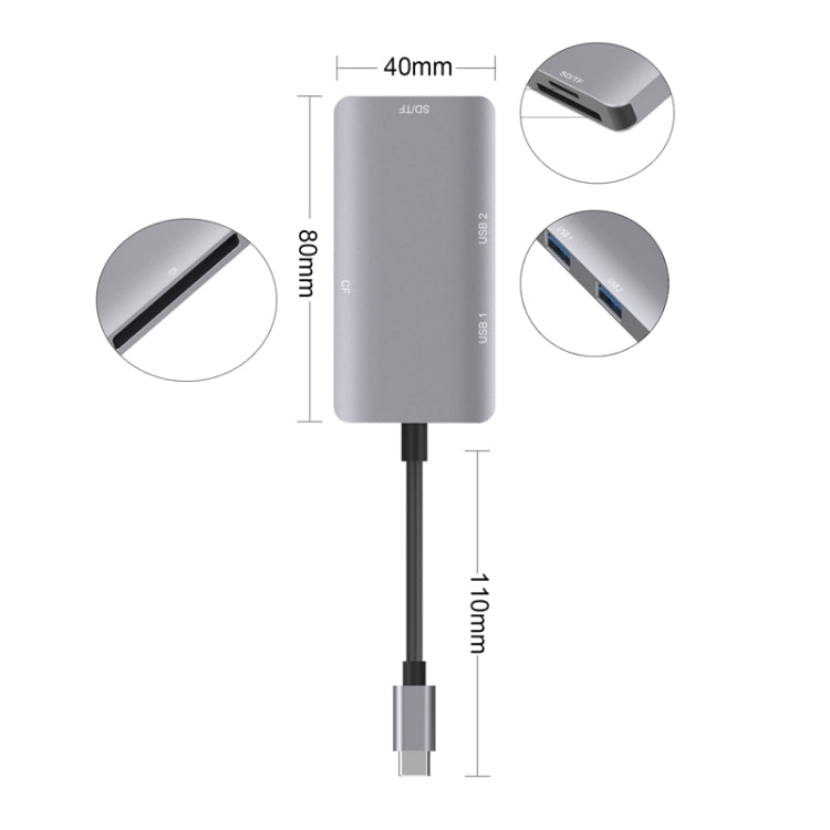 Adaptador HUB Leitor de Dados 5 em 1 com Cartões SD / TF / CF, Duas Portas USB3.0, Duplo USB3.0 + Cartões SD / TF / CF