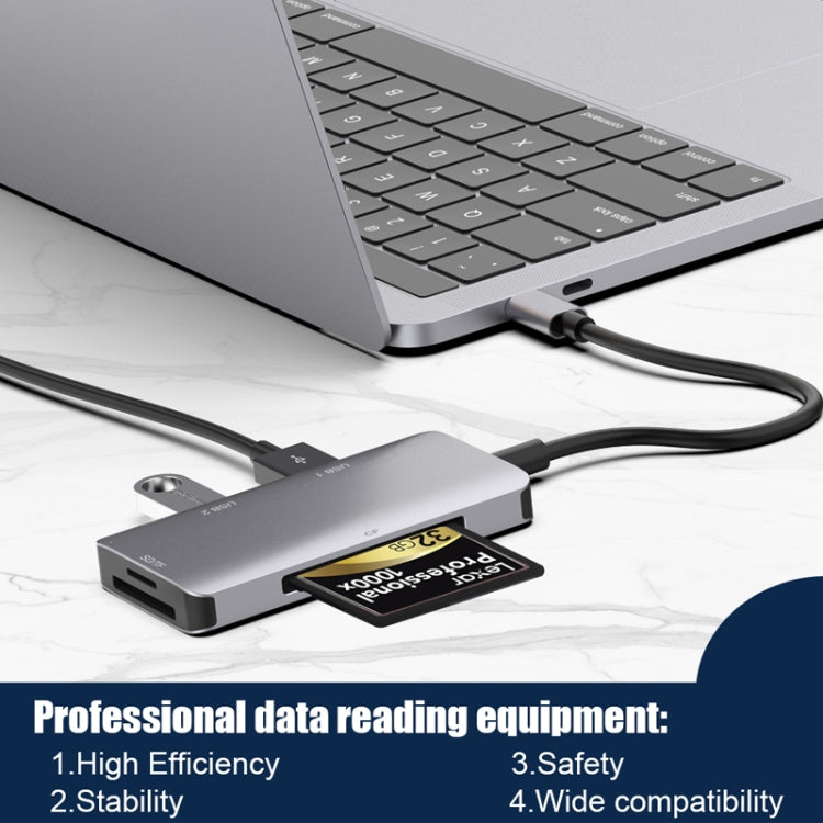 Adaptador HUB Leitor de Dados 5 em 1 com Cartões SD / TF / CF, Duas Portas USB3.0, Duplo USB3.0 + Cartões SD / TF / CF