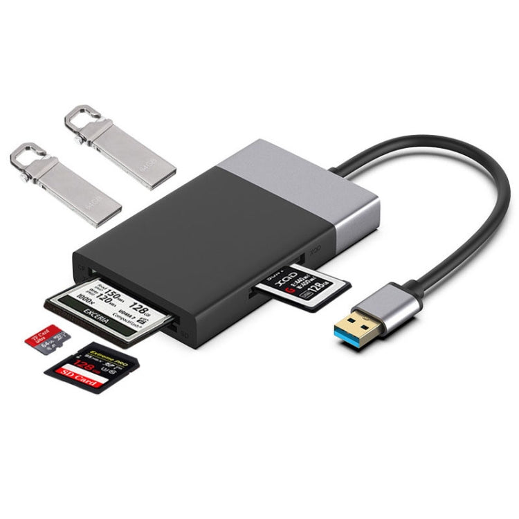 Adaptador HUB USB 3.0 6 em 1 para USB3.0 x 2 + Cartão CF + Cartão TF + Cartão SD + Cartão XQD