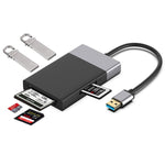 Adaptador HUB USB 3.0 6 em 1 para USB3.0 x 2 + Cartão CF + Cartão TF + Cartão SD + Cartão XQD