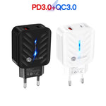 Carregador PD03 20W PD3.0 + QC3.0 USB com Cabo de Dados USB para 8 Pinos, Ficha UE, Ficha UE + Cabo USB para 8 Pinos