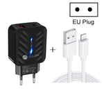 Carregador PD03 20W PD3.0 + QC3.0 USB com Cabo de Dados USB para 8 Pinos, Ficha UE, Ficha UE + Cabo USB para 8 Pinos