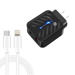 Carregador PD03 20W PD3.0 + QC3.0 USB com Cabo de Dados Tipo-C para 8 Pinos, Ficha EUA, Ficha EUA + Cabo Tipo-C para 8 Pinos
