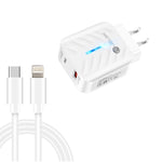 Carregador PD03 20W PD3.0 + QC3.0 USB com Cabo de Dados Tipo-C para 8 Pinos, Ficha EUA, Ficha EUA + Cabo Tipo-C para 8 Pinos