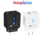 Carregador PD03 20W PD3.0 + QC3.0 USB com Cabo de Dados Tipo-C para 8 Pinos, Ficha EUA, Ficha EUA + Cabo Tipo-C para 8 Pinos
