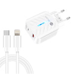 Carregador PD03 20W PD3.0 + QC3.0 USB com Cabo de Dados Tipo-C para 8 Pinos, Ficha UE, Ficha UE + Cabo Tipo-C para 8 Pinos