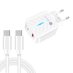 Carregador USB PD03 20W PD3.0 + QC3.0 com Cabo de Dados Type-C para Type-C, Ficha UE, Ficha UE + Cabo Type-C para Type-C