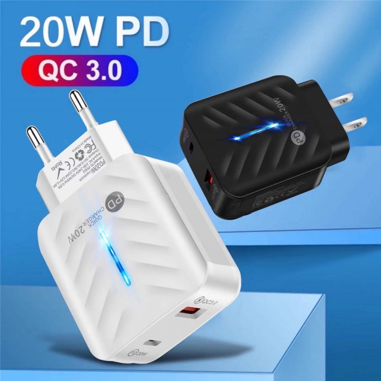Carregador USB PD03 20W PD3.0 + QC3.0 com Cabo de Dados Type-C para Type-C, Ficha UE, Ficha UE + Cabo Type-C para Type-C