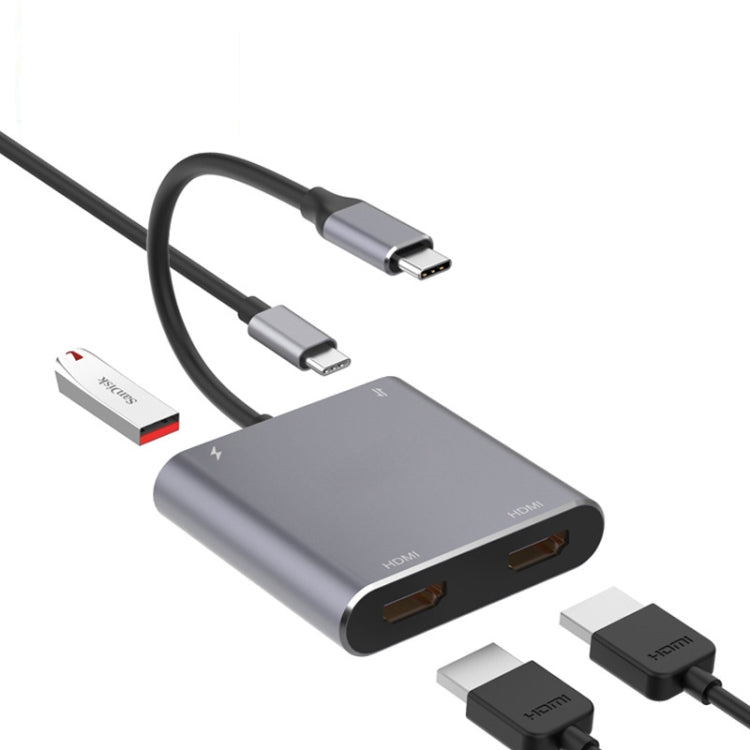 Adaptador HUB Tipo-C 4 em 1 para Duplo HDMI + USB + Tipo-C