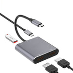 Adaptador HUB Tipo-C 4 em 1 para Duplo HDMI + USB + Tipo-C