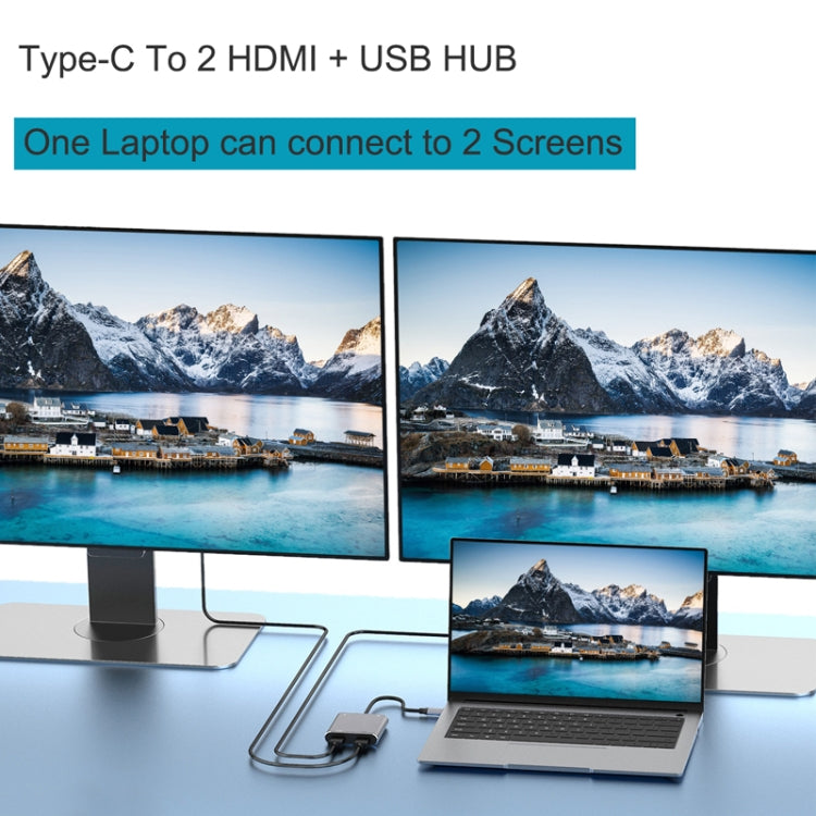 Adaptador HUB Tipo-C 4 em 1 para Duplo HDMI + USB + Tipo-C