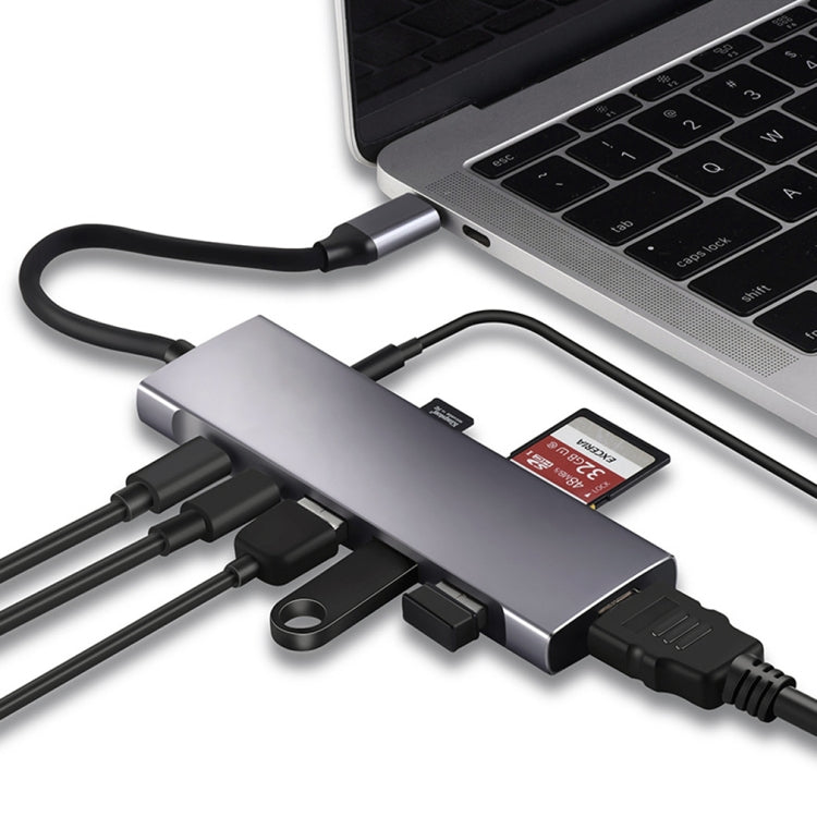 Adaptador HUB USB Tipo-C 9 em 1 para HDMI + USB3.0x3 + Tipo-C + PD + SD/TF + Áudio, HDMI + USB3.0x3 + Tipo-C + PD + SD/TF + Áudio para Tipo-C