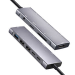 Adaptador HUB USB Tipo-C 9 em 1 para HDMI + USB3.0x3 + Tipo-C + PD + SD/TF + Áudio, HDMI + USB3.0x3 + Tipo-C + PD + SD/TF + Áudio para Tipo-C