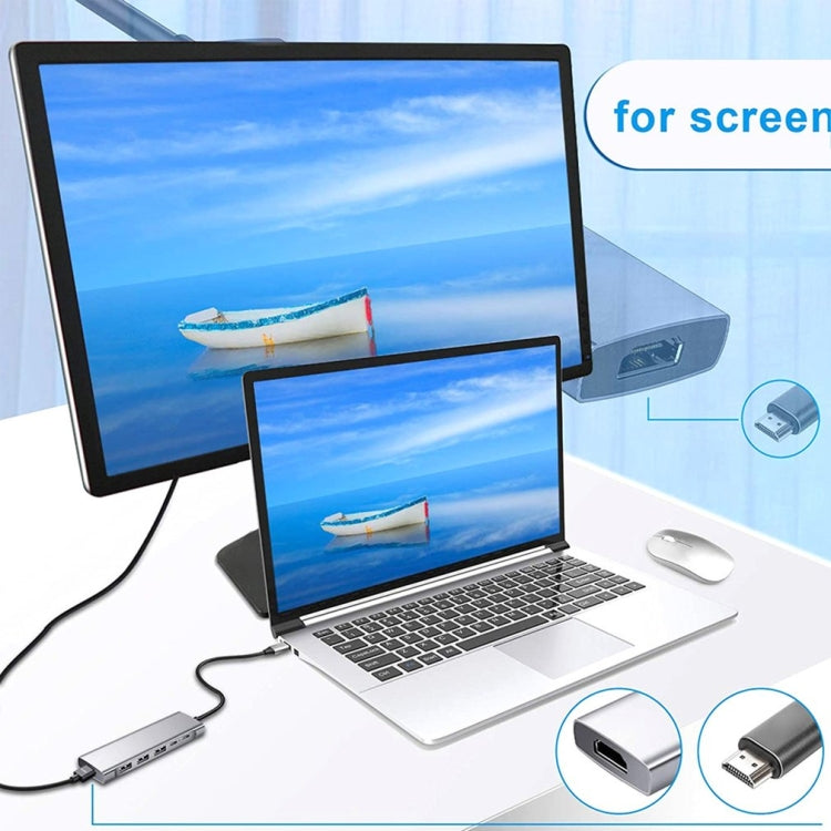 Adaptador HUB USB Tipo-C 9 em 1 para HDMI + USB3.0x3 + Tipo-C + PD + SD/TF + Áudio, HDMI + USB3.0x3 + Tipo-C + PD + SD/TF + Áudio para Tipo-C