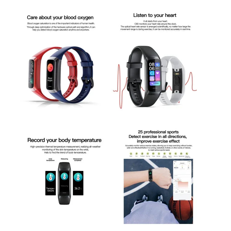 Pulseira Fitness Inteligente C60 IP67 à Prova de Água com Ecrã de 1,1 polegadas