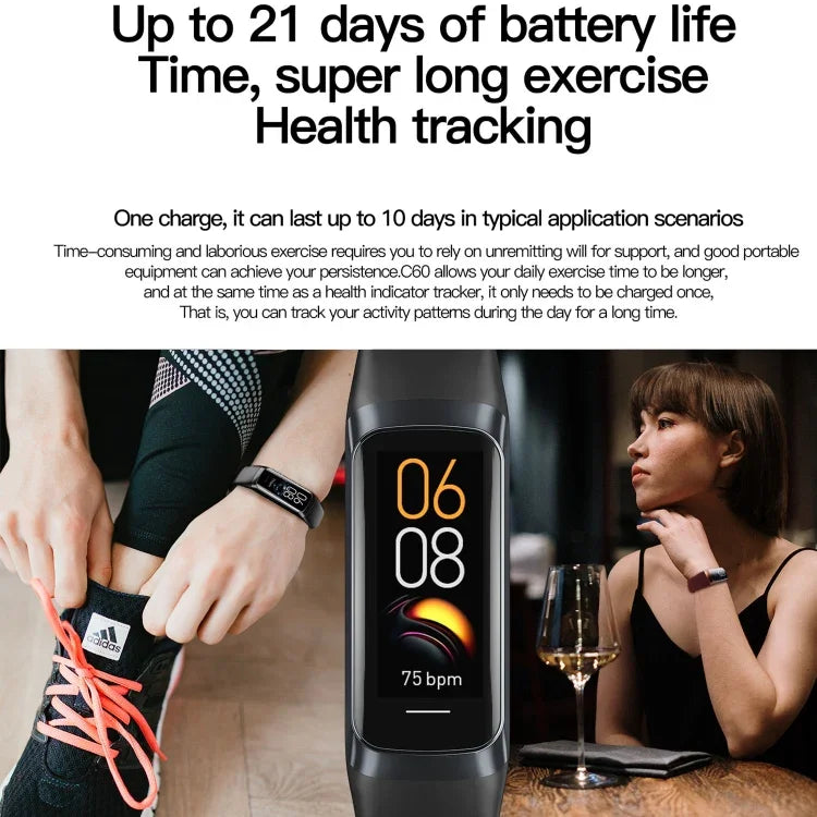 Pulseira Fitness Inteligente C60 IP67 à Prova de Água com Ecrã de 1,1 polegadas